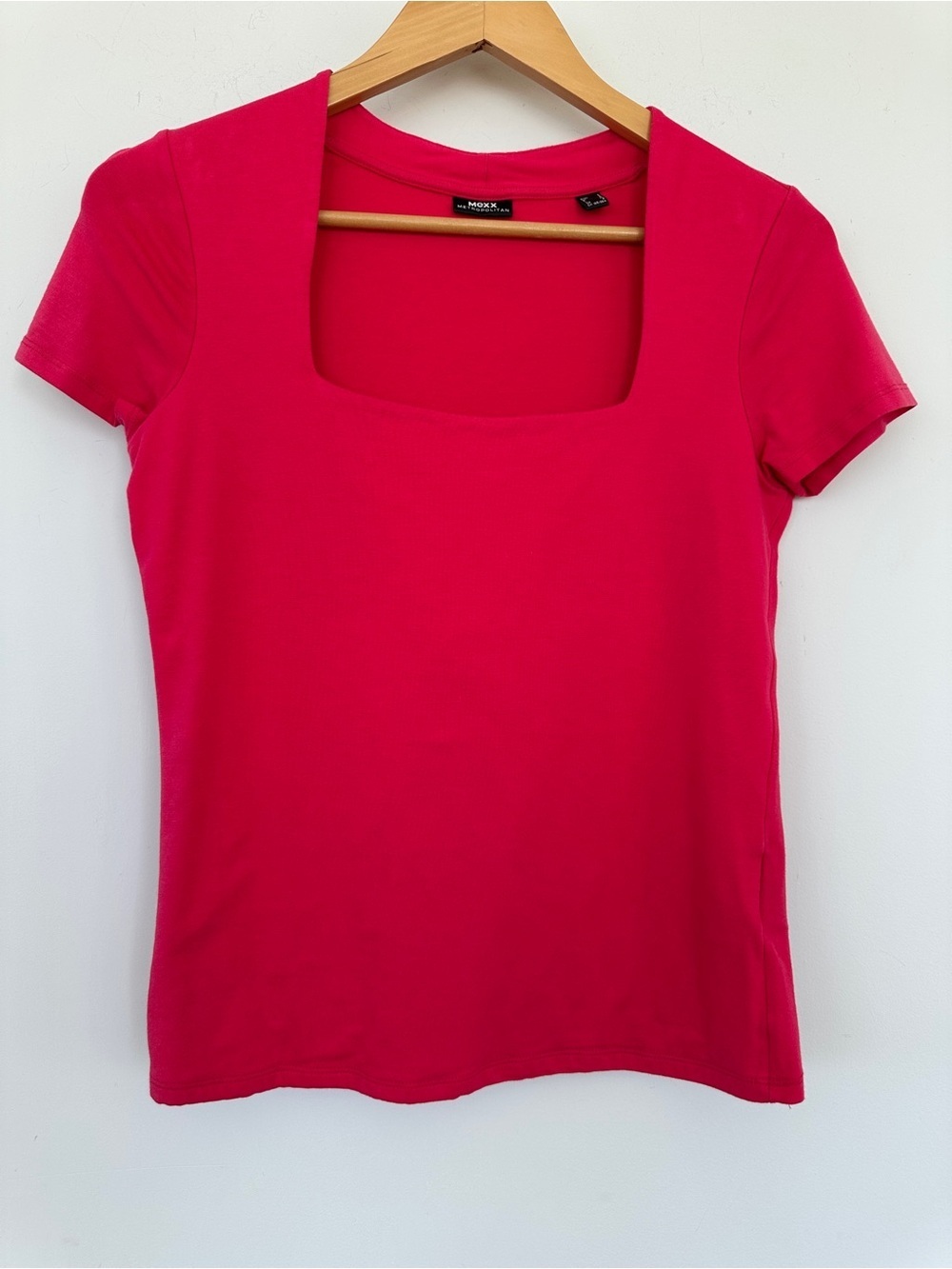 Mexx Bright Pink Square Neck Short Sleeve Top, Stretch Cotton Knit - Picture 2 of 7